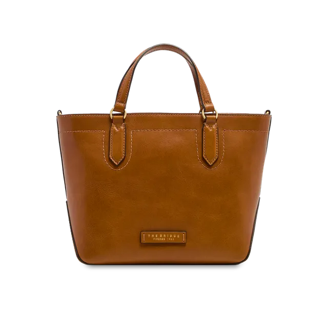 the-bridge-larissa-borsa-a-mano-in-pelle-cognac-oro-con-tracolla-removibile image 1