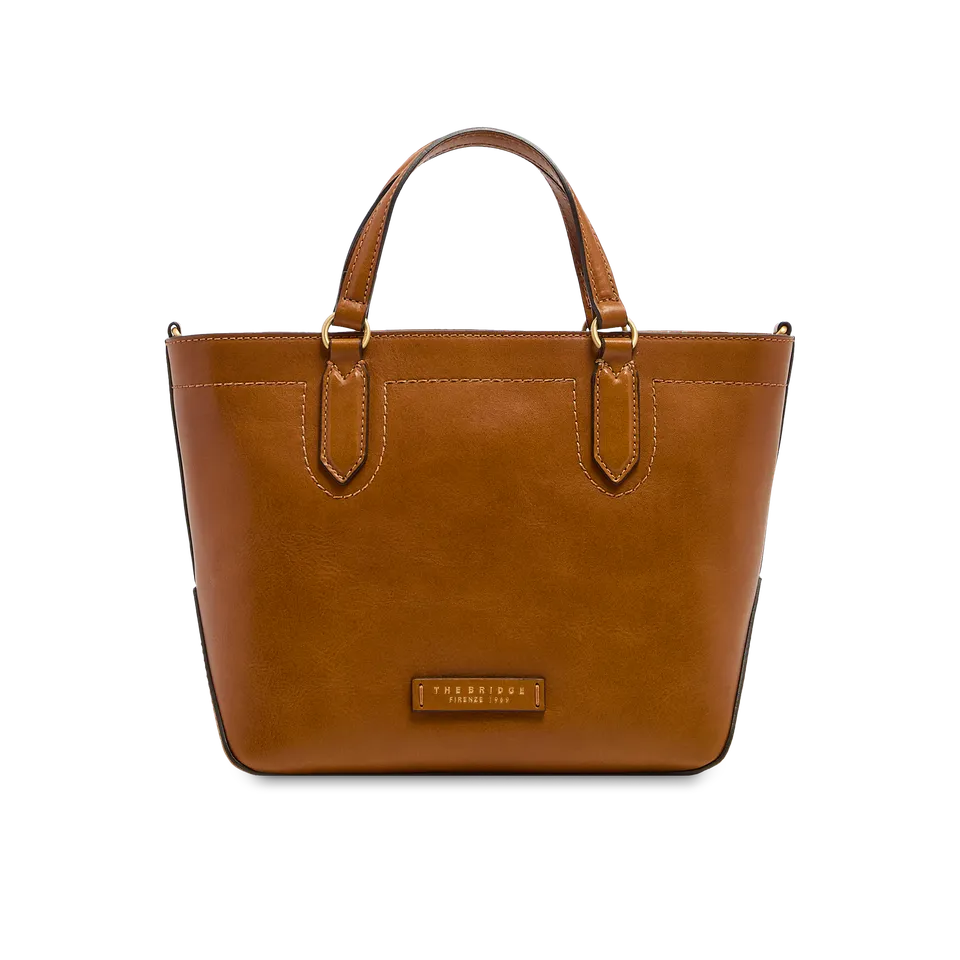 the-bridge-larissa-borsa-a-mano-in-pelle-cognac-oro-con-tracolla-removibile image 1