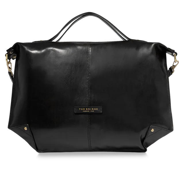 the-bridge-borsa-tracolla-donna-in-pelle-taglia-l-con-zip-nero-oro image 1