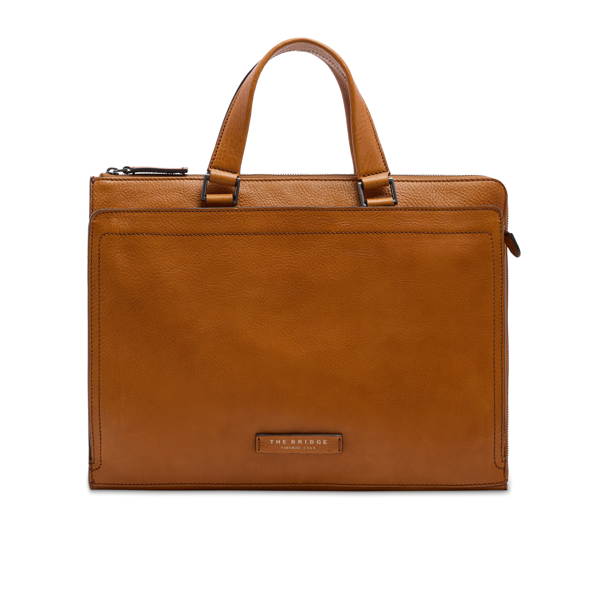 the-bridge-leone-cartella-uomo-in-pelle-con-tracolla-e-tasca-frontale-cognac image 1