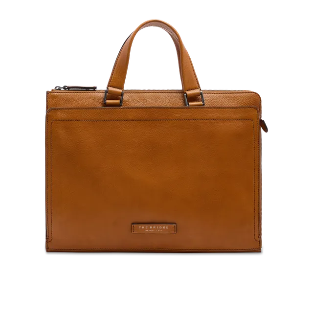 the-bridge-leone-cartella-uomo-in-pelle-con-tracolla-e-tasca-frontale-cognac image 1