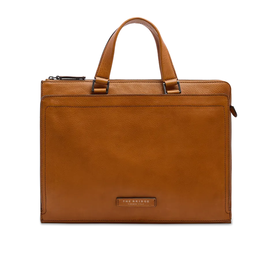 the-bridge-leone-cartella-uomo-in-pelle-con-tracolla-e-tasca-frontale-cognac image 1