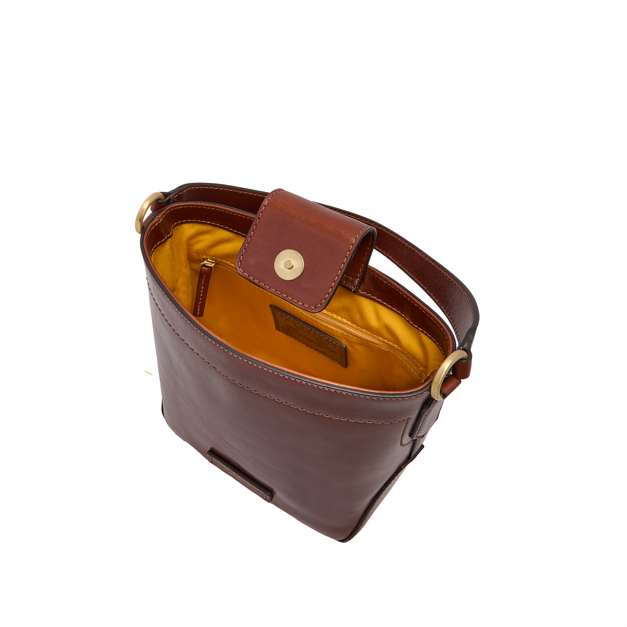 the-bridge-larissa-borsa-secchiello-in-pelle-marrone-oro-con-tracolla-e-manico image 4