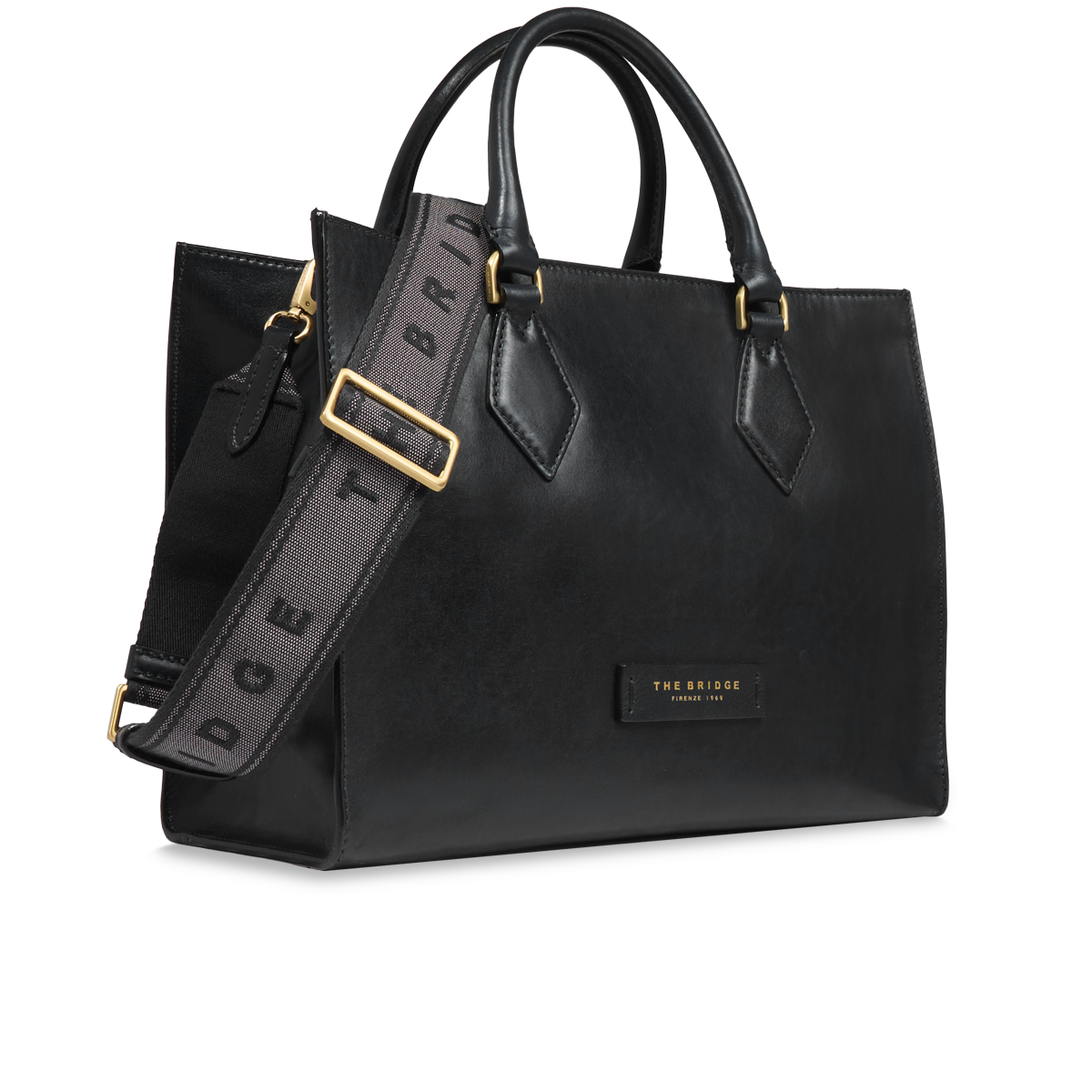the-bridge-ida-borsa-a-mano-in-pelle-grande-con-tracolla-nero-oro image 2