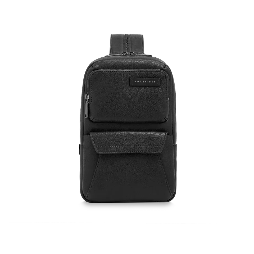 the-bridge-zaino-monospalla-uomo-in-pelle-con-zip-e-tasche-frontali image 1