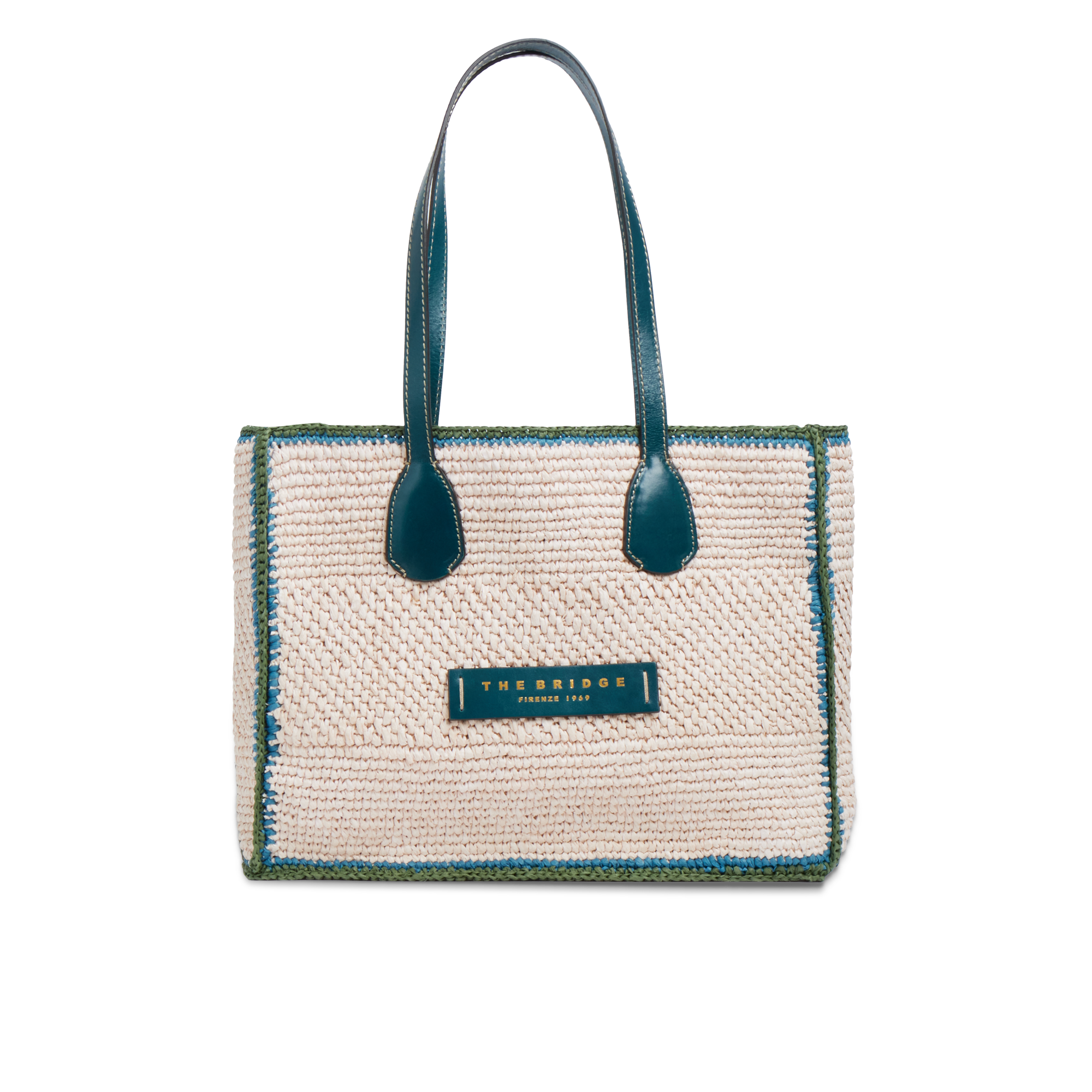 the-bridge-luna-ss26-shopper-in-pelle-e-rafia-pavone-oro image 1