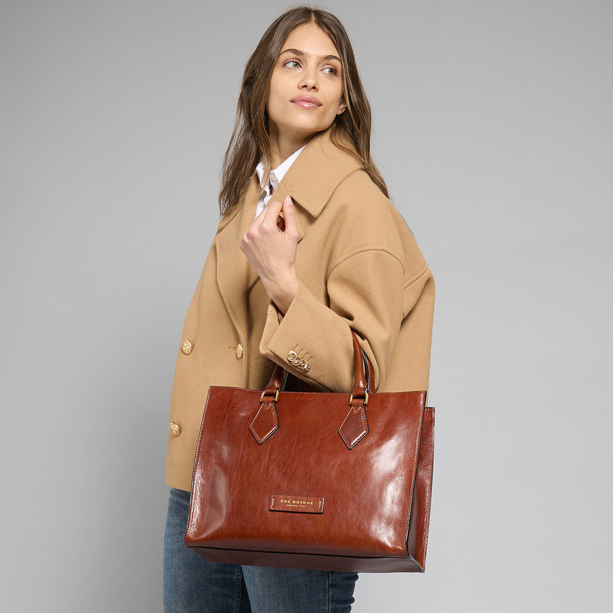 the-bridge-ida-borsa-a-mano-pelle-con-tracolla-removibile-marrone-oro image 6