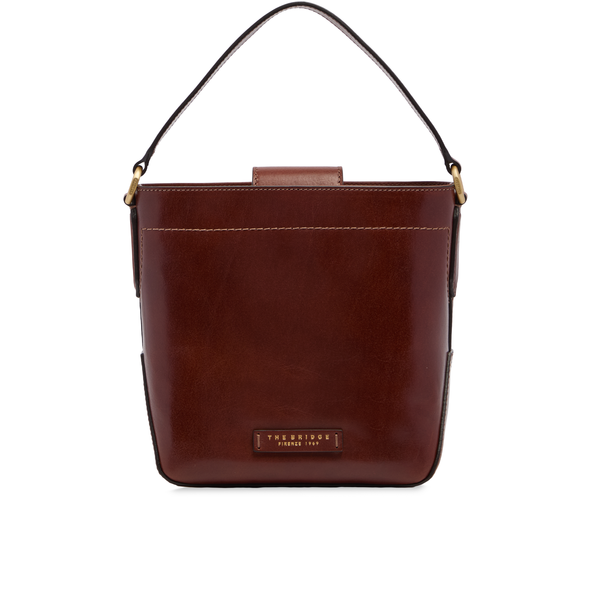 the-bridge-larissa-borsa-secchiello-in-pelle-marrone-oro-con-tracolla-e-manico image 1