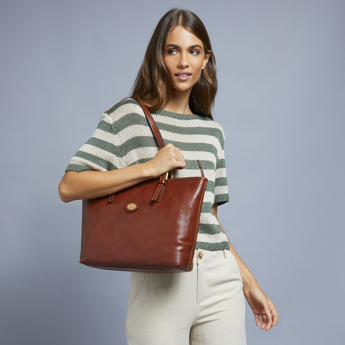 the-bridge-borsa-shopper-in-pelle-da-donna-con-zip-marrone-oro image 5