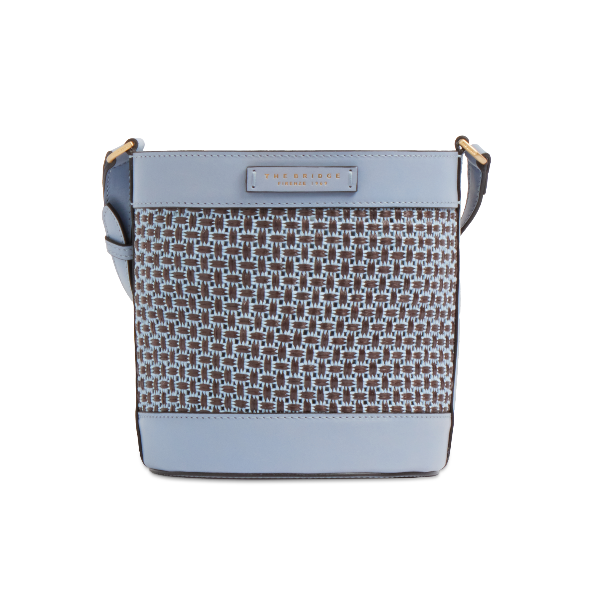 the-bridge-luna-borsa-secchiello-in-rafia-e-cotone-con-pelle-acqua-oro image 1