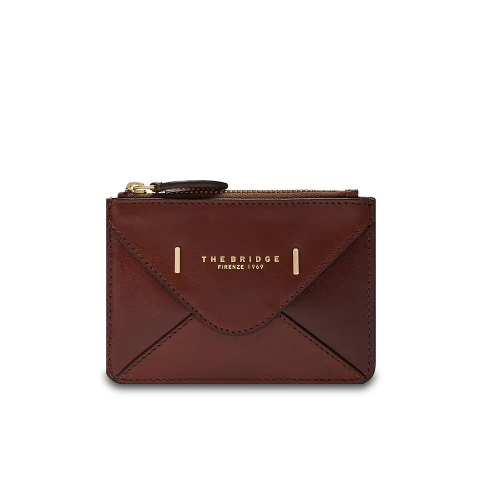 the-bridge-frida-portacarte-donna-in-pelle-con-zip-marrone-oro image 1