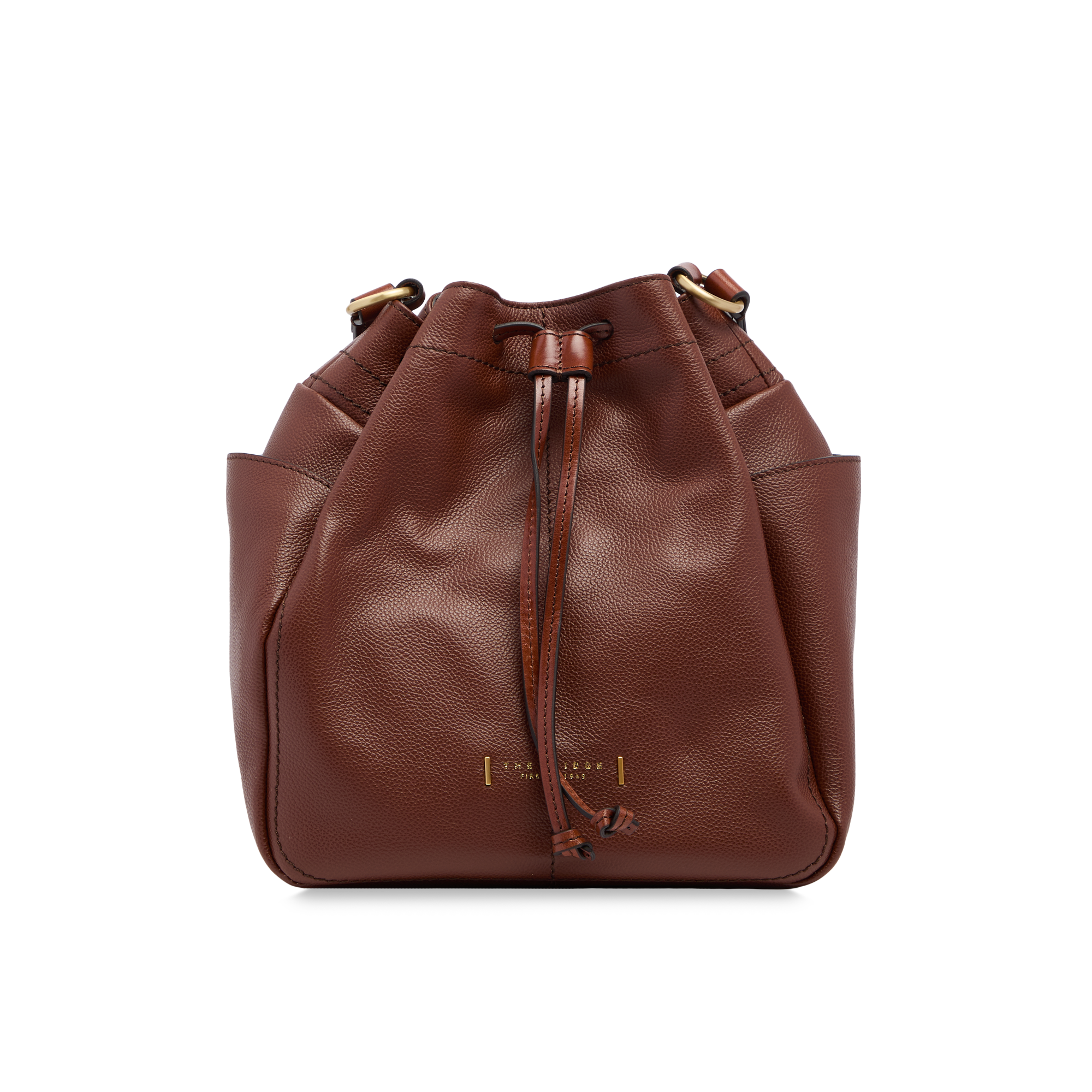 the-bridge-letizia-borsa-secchiello-in-pelle-con-tasche-laterali-marrone-oro image 1